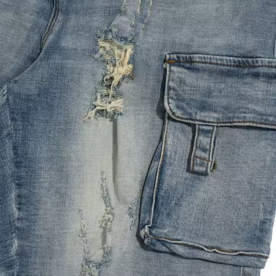 Custom Men's Acid Wash Denim Shorts Manufacturer | Destroyed Hem Denim Shorts Supplier | Custom Streetwear Distressing Shorts Factory For Men