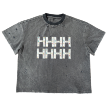 Chinese Rhinestone T shirts Manufacturer | Men's Wholesale Short-sleeved Retro Acid Washed T-shirts | Custom Washed Edge Wear Tee