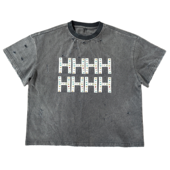 Chinese Rhinestone T shirts Manufacturer | Men's Wholesale Short-sleeved Retro Acid Washed T-shirts | Custom Washed Edge Wear Tee