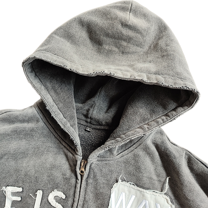 washed Raw Hem hoodie manufacturer