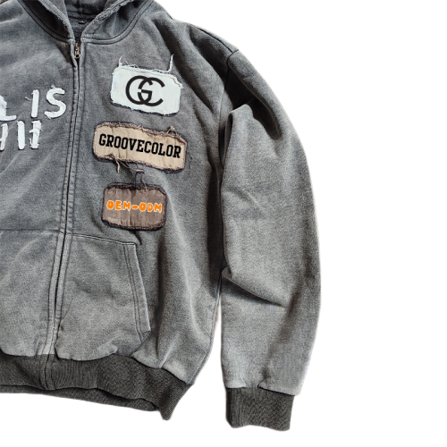 Custom Heavyweight Hoodies Manufacturer | Oversided Retro Embroidery Patch Zip-Up Hoodie Supplier | Wholesale Men's Raw Hem Hoodies