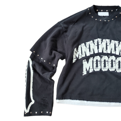 Oversized Streetwear Manufacturer | Custom Vintage Heavy Weight Distress Long Sleeve Sweatshirt | French Terry Men O-Neck Cropped Raw Hem Sweatshirts