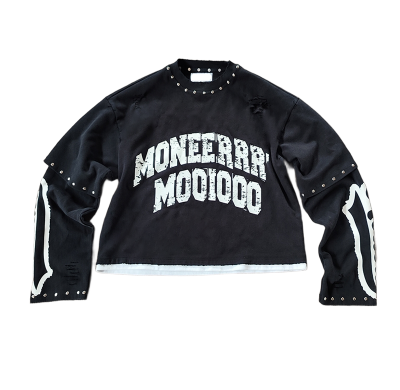 Oversized Streetwear Manufacturer | Custom Vintage Heavy Weight Distress Long Sleeve Sweatshirt | French Terry Men O-Neck Cropped Raw Hem Sweatshirts