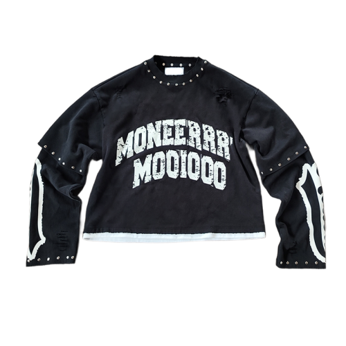 Oversized Streetwear Manufacturer | Custom Vintage Heavy Weight Distress Long Sleeve Sweatshirt | French Terry Men O-Neck Cropped Raw Hem Sweatshirts