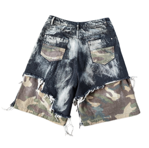 Plus Size Jean Shorts Manufacturer | Custom Vintage Acid Wash Distressed Camouflage Denim Short