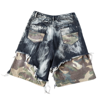 Plus Size Jean Shorts Manufacturer | Custom Vintage Acid Wash Distressed Camouflage Denim Short