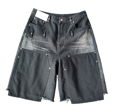 Streetwear Short Manufacturer | Custom Acid Wash Oversized Vintage High Waist Shorts | Baggy High Quality Patchwork Jean Short For Men
