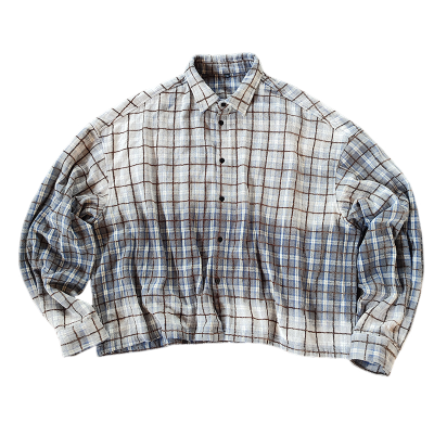 Streetwear Manufacturer China | Custom Casual Vintage Plaid Boxy Cropped Shirt Supplier | Wash Printing Oversized long Sleeve Shirts For Men