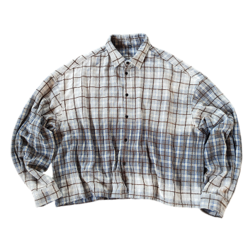 Streetwear Manufacturer China | Custom Casual Vintage Plaid Boxy Cropped Shirt Supplier | Wash Printing Oversized long Sleeve Shirts For Men