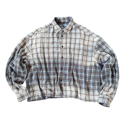 Streetwear Manufacturer China | Custom Casual Vintage Plaid Boxy Cropped Shirt Supplier | Wash Printing Oversized long Sleeve Shirts For Men
