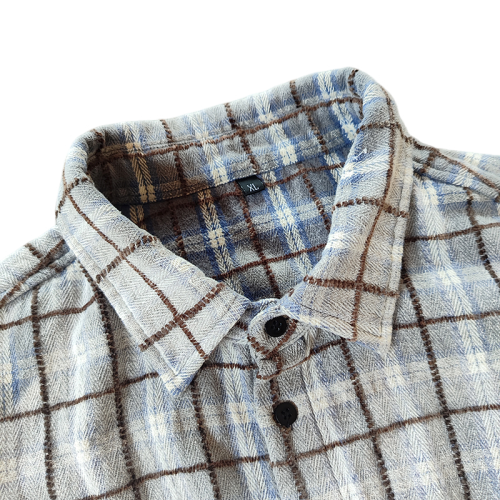Streetwear Manufacturer China | Custom Casual Vintage Plaid Boxy Cropped Shirt Supplier | Wash Printing Oversized long Sleeve Shirts For Men