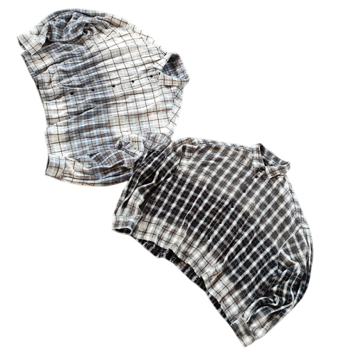 Streetwear Manufacturer China | Custom Casual Vintage Plaid Boxy Cropped Shirt Supplier | Wash Printing Oversized long Sleeve Shirts For Men