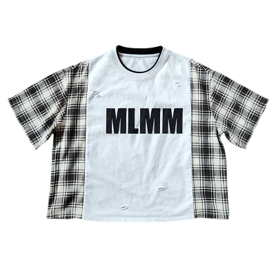 Streetwear Oversized T-Shirts Manufacturer | Premium Boxy Vintage Plaid Heavyweight T Shirt | Distressed Patchwork Short Sleeve Cotton T-shirt Factory