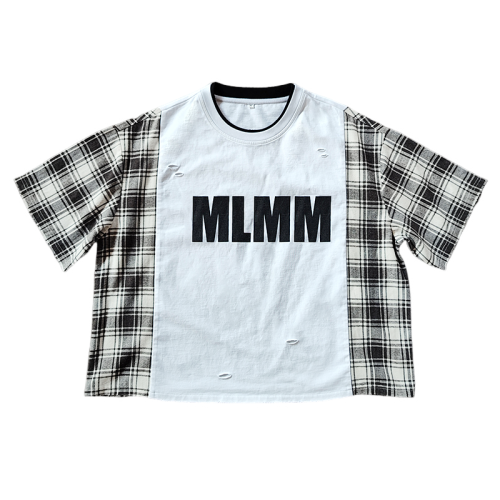 Streetwear Oversized T-Shirts Manufacturer | Premium Boxy Vintage Plaid Heavyweight T Shirt | Distressed Patchwork Short Sleeve Cotton T-shirt Factory