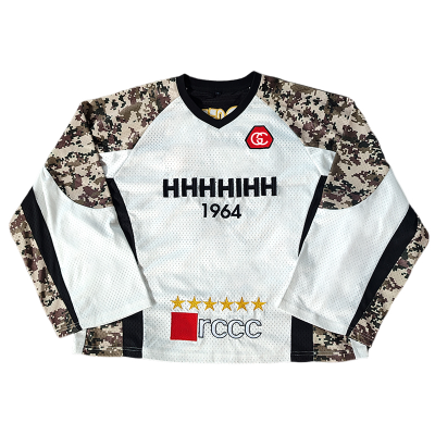 Custom Streetwear Manufacturer | Best Quality Embroidered Camo Sleeve T Shirts Vendor | Oversized Mesh Graphic Varsity-style Tee Supplier
