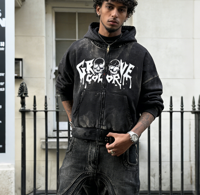 Custom Acid Wash Hoodie Manufacturer | Distressed Streetwear with Graffiti Prints | Vintage Clothing Factory