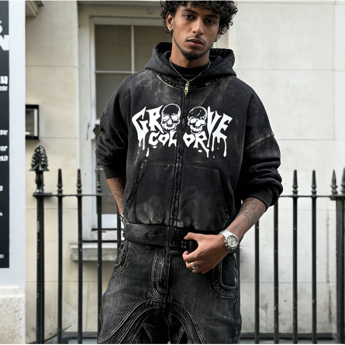 Custom Acid Wash Hoodie Manufacturer | Distressed Streetwear with Graffiti Prints | Vintage Clothing Factory