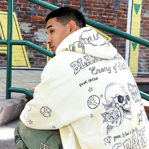 Custom Hoodie Manufacturers | Varsity Letter Graffiti Pullover with Tattoo Fonts | Zip Up Hoodie Factory