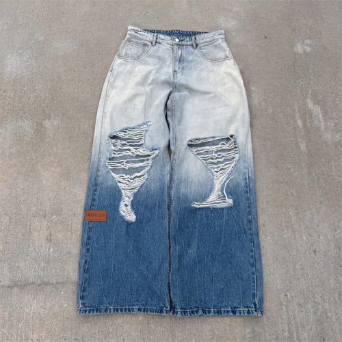 Custom Denim Jeans Manufacturer | Gradient Wash Distressed Jeans Streetwear Manufacturer | Groovecolor