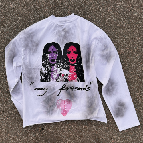 Custom Graphic Long Sleeve Tee Manufacturer | Premium DTG Print & Vintage Spray Effect | Groovecolor