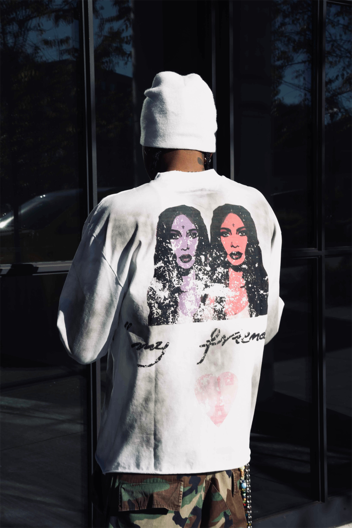 Back panel of long sleeve t-shirt featuring a single detailed DTG print by Groovecolor.