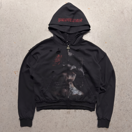 Custom Distressed Hoodie Manufacturer | Oversized DTG Cracked Print & Double Hood Streetwear Hoodies With Embroidery | Groovecolor