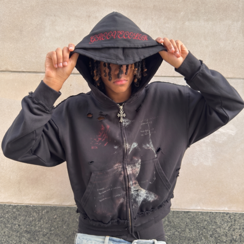 Custom Distressed Hoodie Manufacturer | Oversized DTG Cracked Print & Double Hood Streetwear Hoodies With Embroidery | Groovecolor
