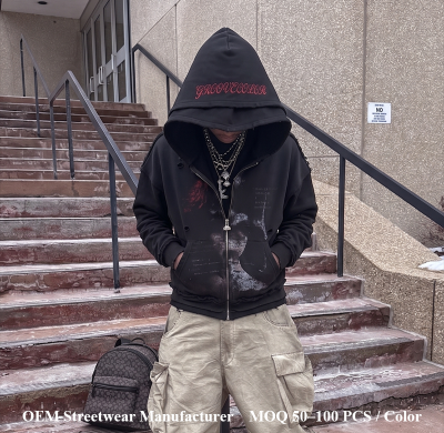 Custom Distressed Hoodie Manufacturer | Oversized DTG Cracked Print & Double Hood Streetwear Hoodies With Embroidery | Groovecolor