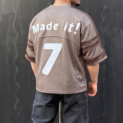 Custom Streetwear Jersey Tee Manufacturer | Mesh Panel Splicing & Applique Embroidery T-Shirt Factory | Groovecolor