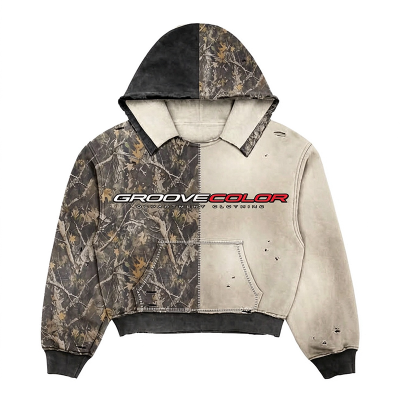 Oversized CAMO Hoodie Manufacturer | Custom Graffiti Patchwork Zip Up Hoodie for Streetwear Brands