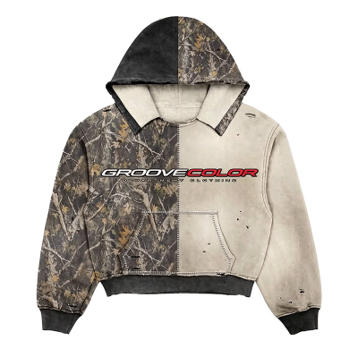 Oversized CAMO Hoodie Manufacturer | Custom Graffiti Patchwork Zip Up Hoodie for Streetwear Brands