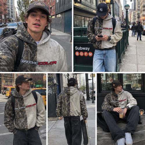 Custom Oversized CAMO Graffiti Patchwork Zip Up Hoodie for Streetwear Brands