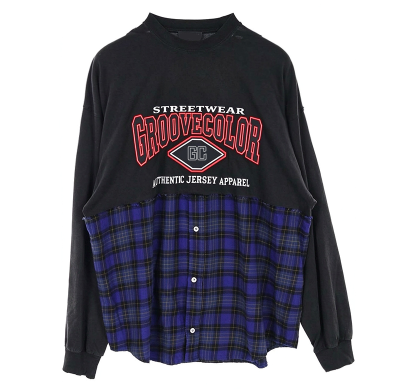 Custom Streetwear Manufacturer | Custom Men's Oversized Patchwork Plaid Shirt | Customized Long Sleeve Tee For Men