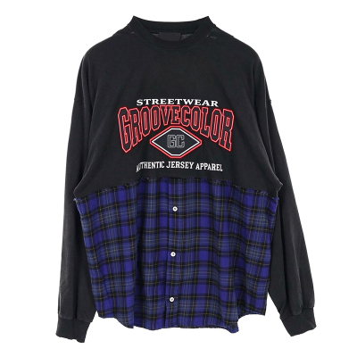 Custom Streetwear Manufacturer | Custom Men's Oversized Patchwork Plaid Shirt | Customized Long Sleeve Tee For Men