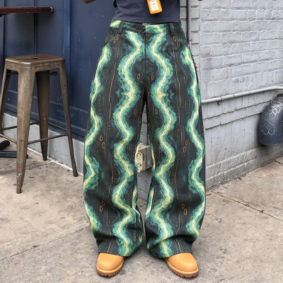 Custom Men's All Over Print Baggy Jeans |  OEM Denim Pants Streetwear Hip Hop Trousers