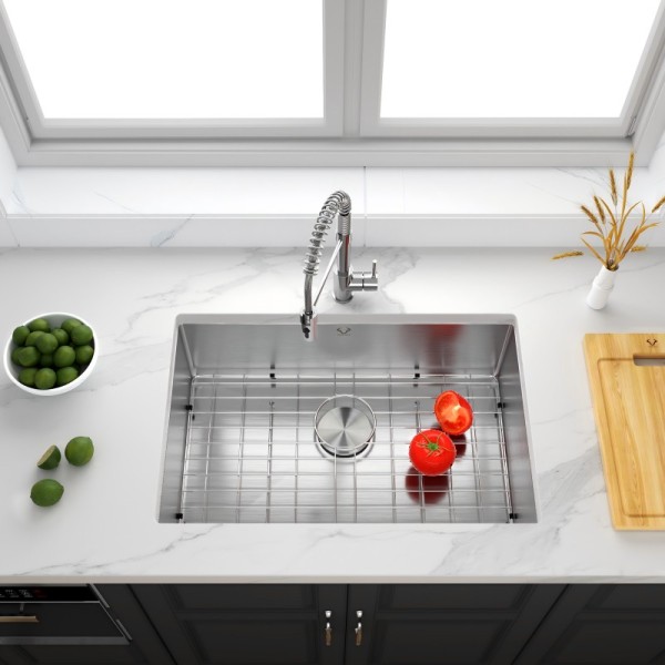Custom 27 Inch Workstation Kitchen Sink | 16 Gauge Stainless Steel Drop-In Topmount | Single Bowl Kitchen Sink (27