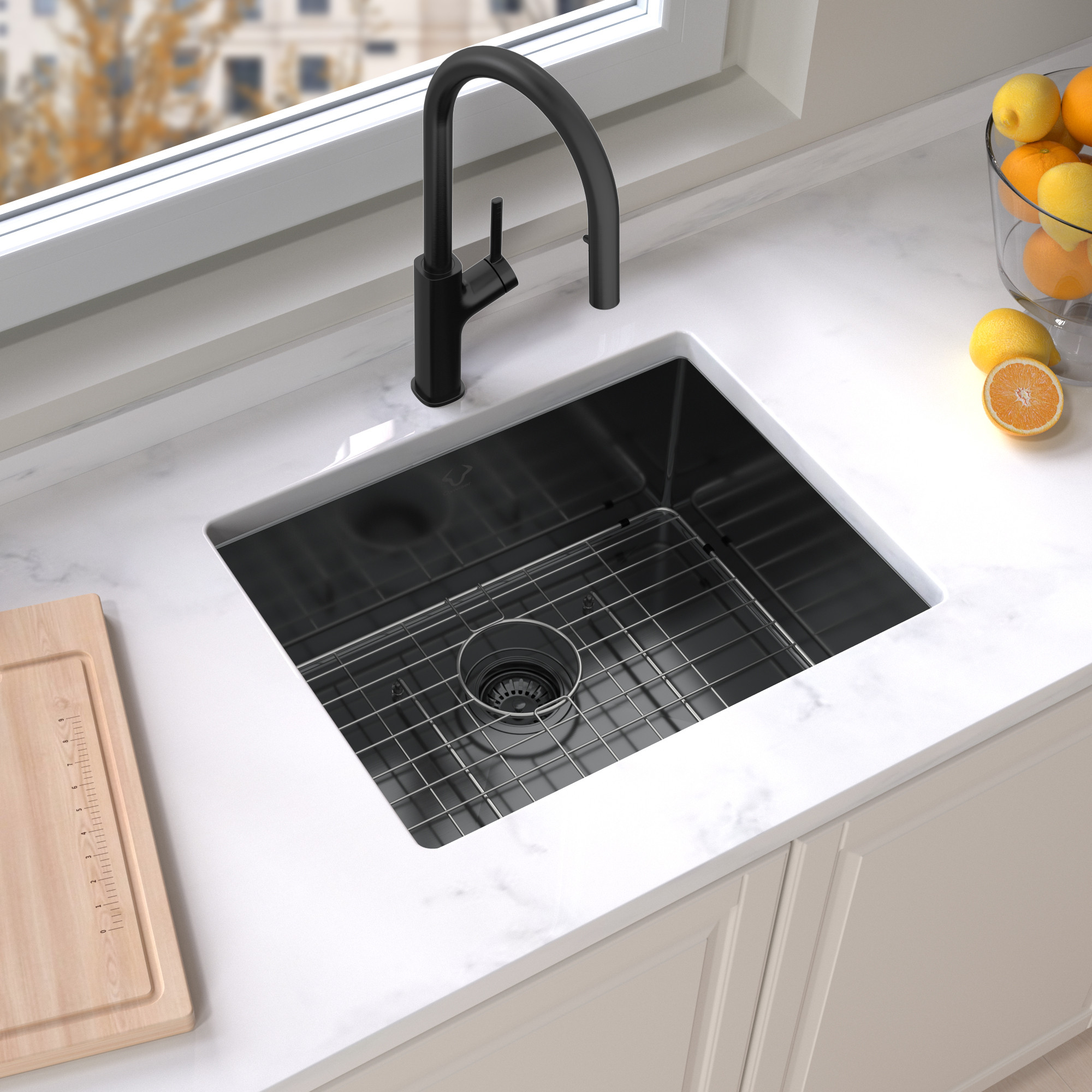 black stainless steel sink