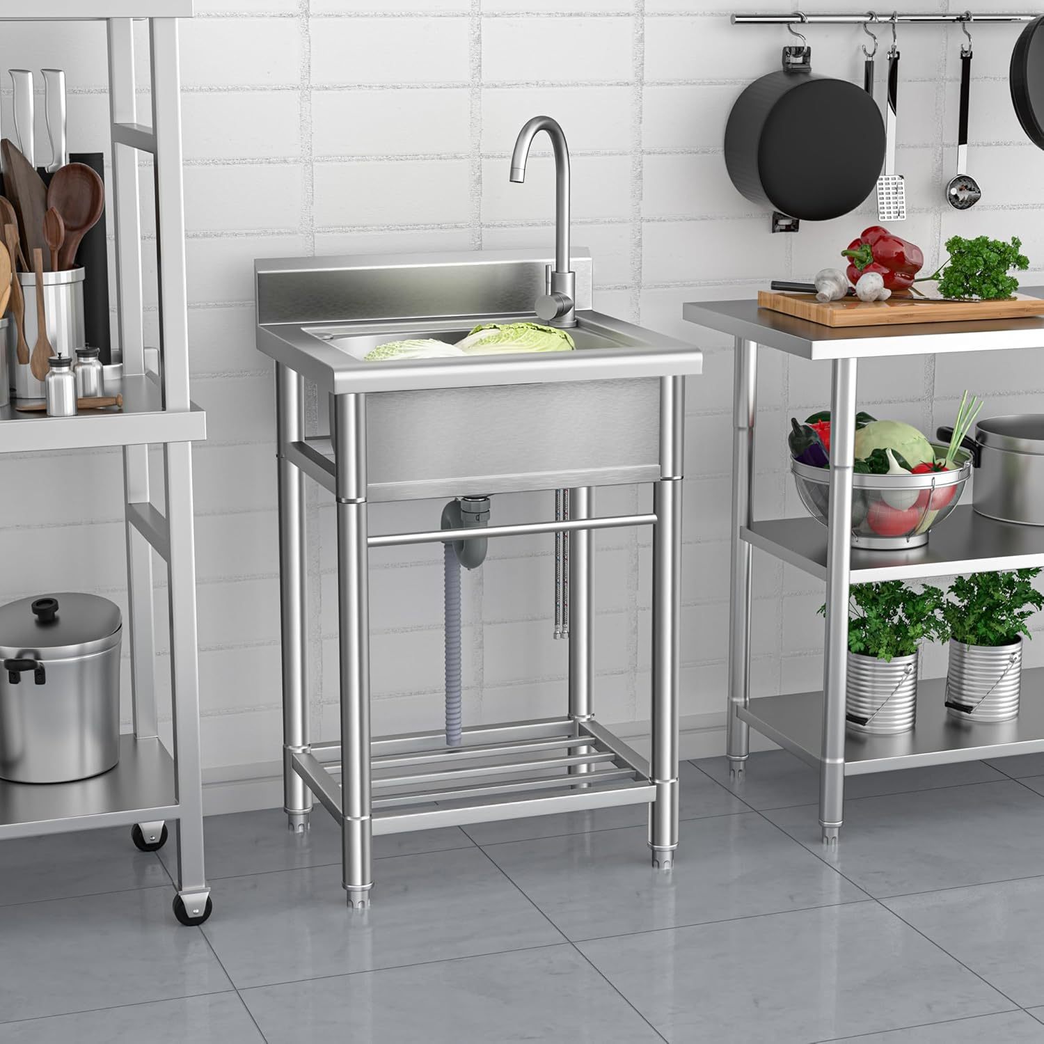 stainless steel utility sink and counter