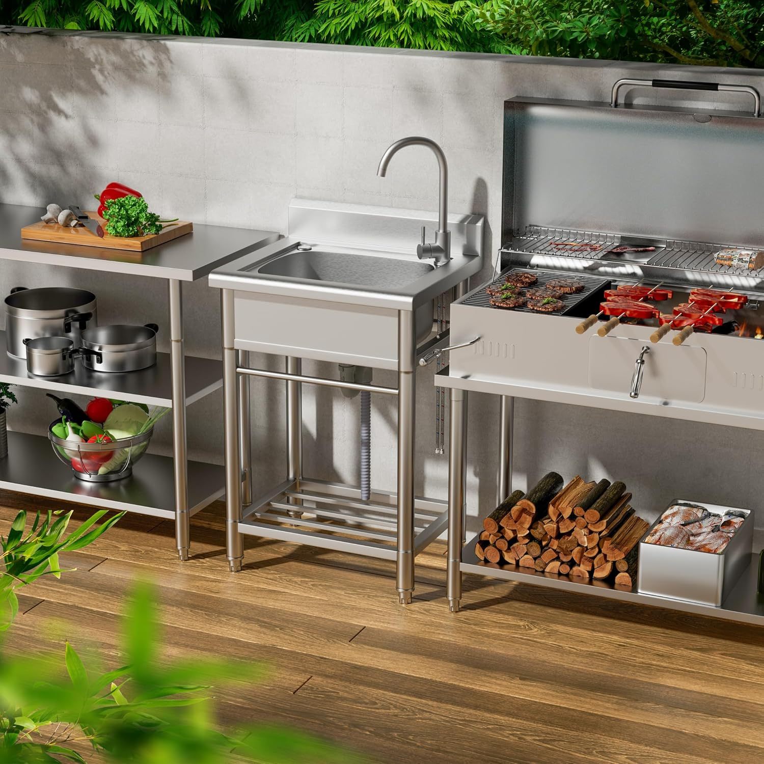 stainless steel laundry sink and cabinet