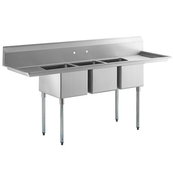 3-Compartment Free Standing Stainless Steel Commercial Kitchen Sink with Double Drain Boards