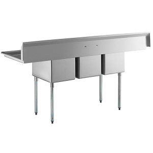 3-Compartment Free Standing Stainless Steel Commercial Kitchen Sink with Double Drain Boards