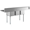 3-Compartment Free Standing Stainless Steel Commercial Kitchen Sink with Double Drain Boards