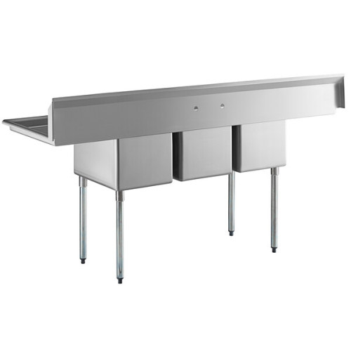 3-Compartment Free Standing Stainless Steel Commercial Kitchen Sink with Double Drain Boards