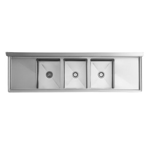 3-Compartment Free Standing Stainless Steel Commercial Kitchen Sink with Double Drain Boards