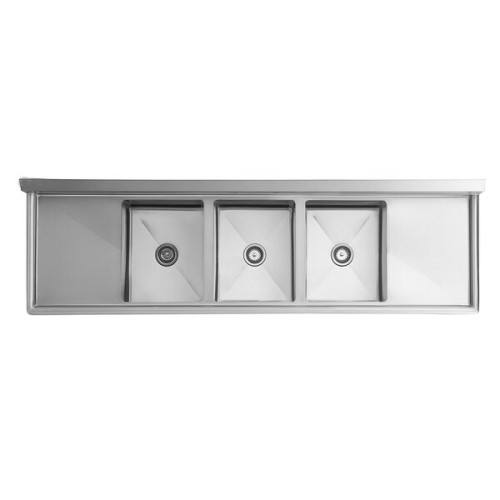 3-Compartment Free Standing Stainless Steel Commercial Kitchen Sink with Double Drain Boards