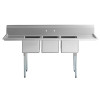 3-Compartment Free Standing Stainless Steel Commercial Kitchen Sink with Double Drain Boards