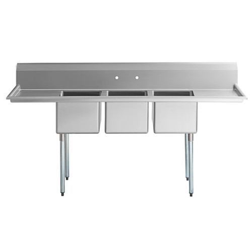 3-Compartment Free Standing Stainless Steel Commercial Kitchen Sink with Double Drain Boards