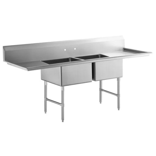Stainless Steel Two Compartment Commercial Kitchen Sinks with Drainboards