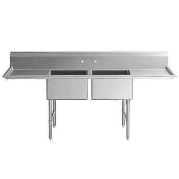 Stainless Steel Two Compartment Commercial Kitchen Sinks with Drainboards