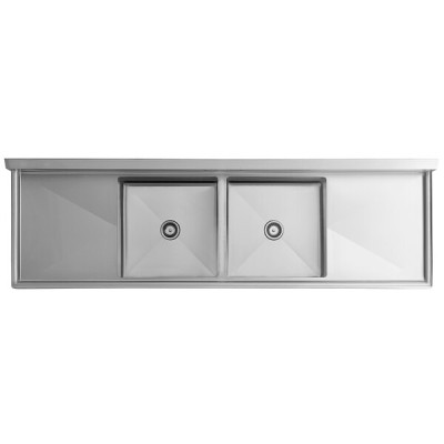 Stainless Steel Two Compartment Commercial Kitchen Sinks with Drainboards
